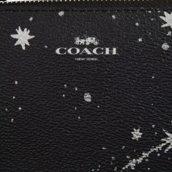 Coach Corner Zip Wristlet in Star Print Silver/Black Coated Canvas & Leather NWT - Picture 14 of 16